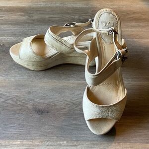 Frye Carlie Slingback Leather Beige Ivory Open Toe Ankle Buckle Sandals 8.5